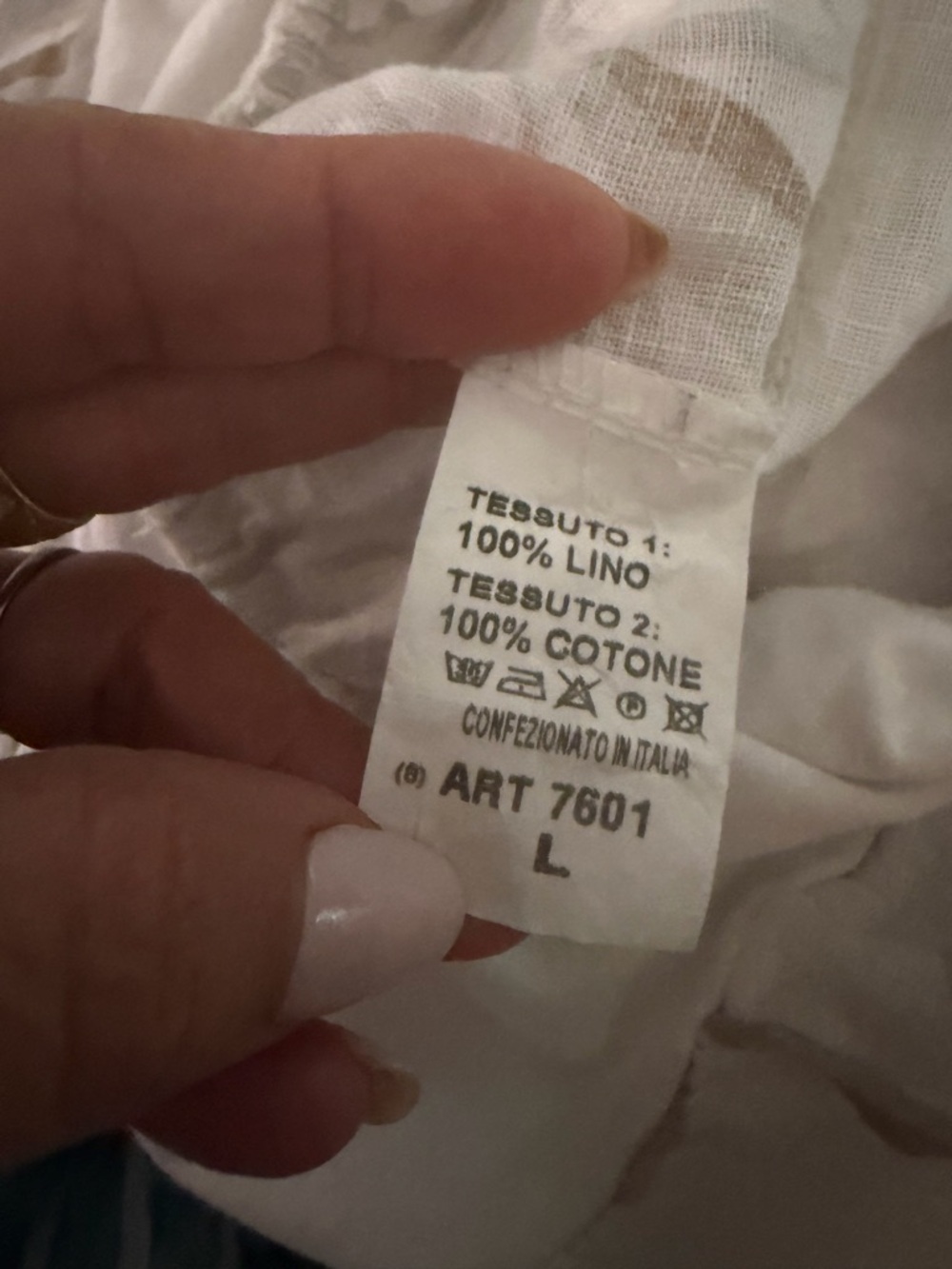 Made in Italy Linen Lightweight White & tan Printed Wide-Leg Pants in Large - Picture 6 of 14